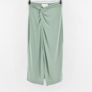 ANTHROPOLOGIE Skirt Size XXSP Solid Sage Green Junie Midi Twist Front Stretch